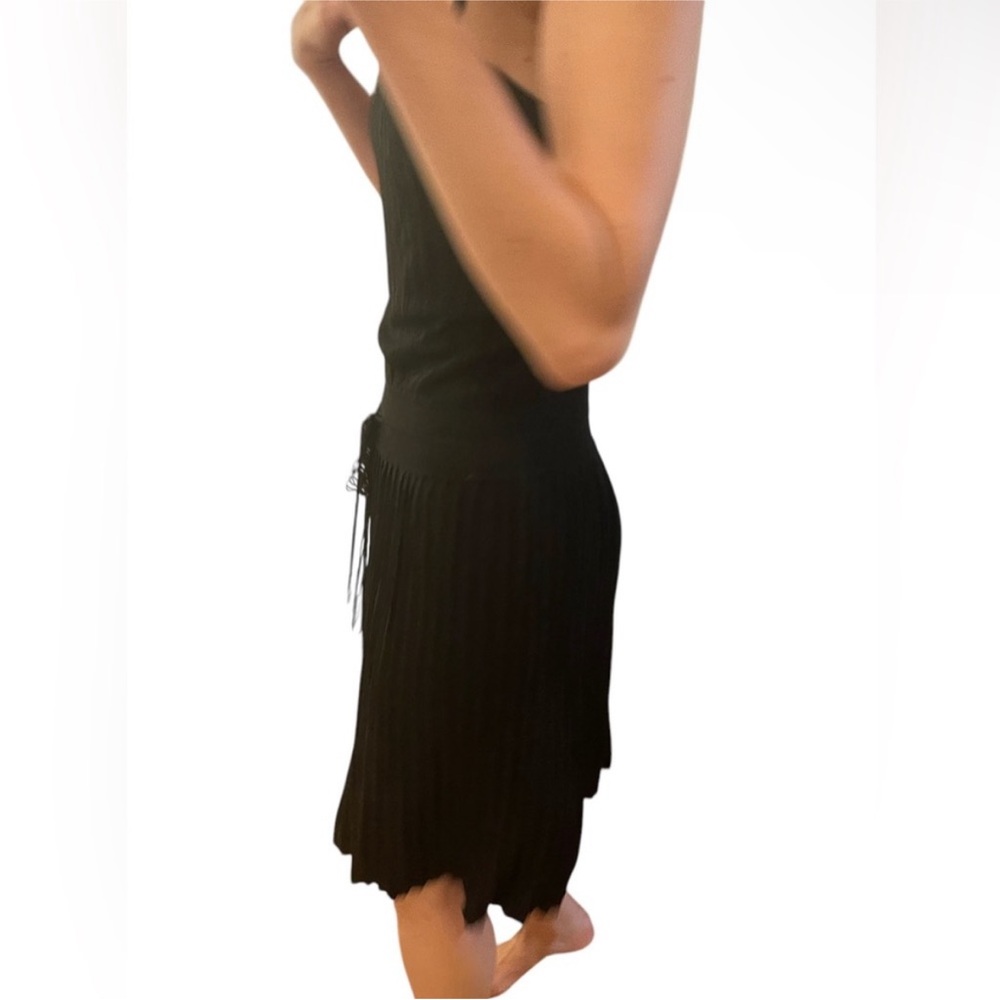 Gucci Black Silky Knit Pleated Drop Waist Strappy Midi Dress Tassel Tie Belt S - Picture 7 of 16